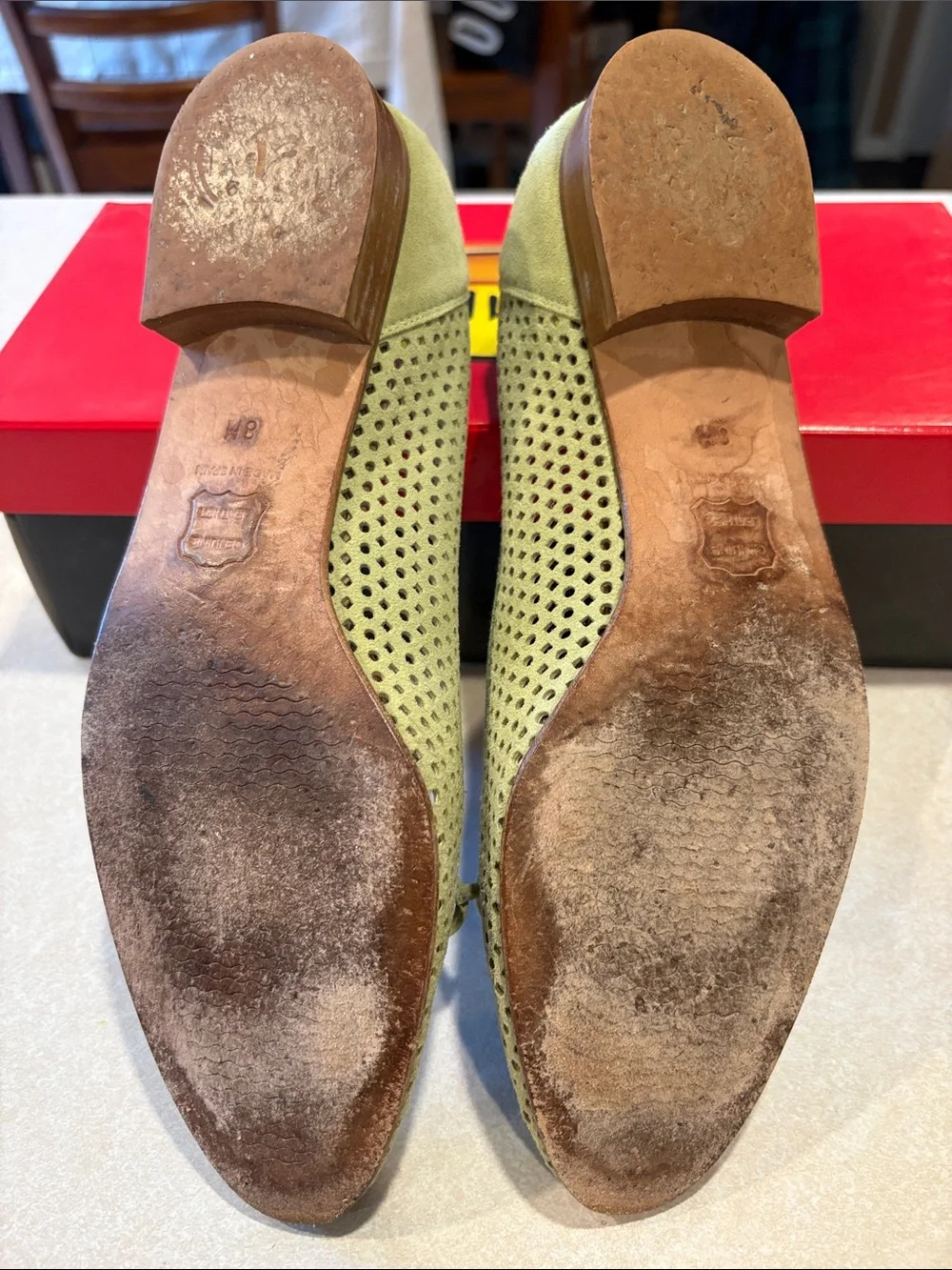 Talbots sage Green Perforated Ballet Flats size 8 medium